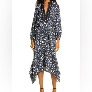 TORY BURCH WOMENS BLACK BLUE MIDNIGHT TEAPOT LONG SLEEVE TUNIC DRESS SIZE SMALL